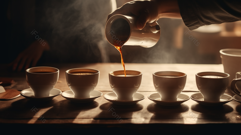 桌子上刚刚煮好咖啡飘散着香气,高清,摄影图,摄影图片,图片大全,摄影图免费下载